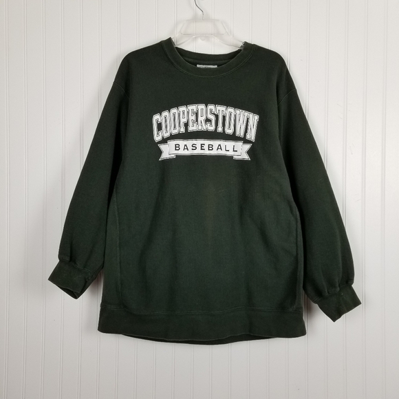 Cooperstown Baseball Crew Neck Sweatshirt Green Cross Weave XL Graphic Heavy - Picture 3 of 12